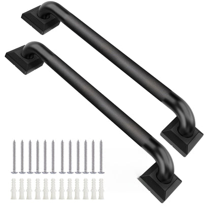 Shower Grab Bars for Seniors, 12 Inch Square Matte Black Bathroom Handle for Wall, 304 Stainless Steel Anti Slip Bathtub Safety Bar, ADA Compliant 500 LBS Hand Rail for Elderly, Handicap