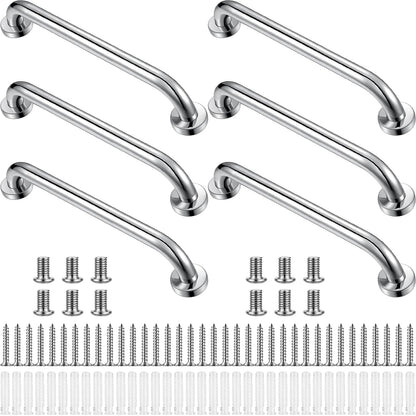 Therwen 6 Pack 12/18/24 Inch Shower Grab Bars Stainless Steel Bathroom Handicap Heavy Duty Handle Anti Slip Bathtub Handle Support Balance Hand Rail for Bathroom Wall Elderly Pregnant Seniors (Silver)