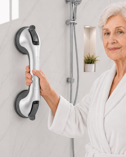 Suction Grab Bars for Shower, Gel-Enhanced Shower Handle for Senior, Silver