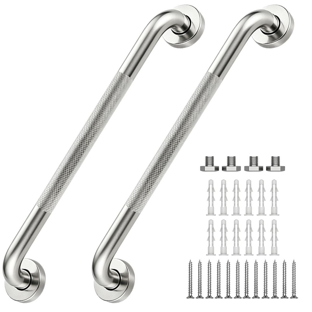 16 Inch Grab Bars 1.25" Dia,2 Pack Brushed Nickel 304 Stainless Steel Bathroom Grab Bar,Anti Slip Knurled Safety Bar,Wall Mount Handicap Grab Bars,Support Handrail for Seniors Elderly Injury