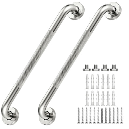 16 Inch Grab Bars 1.25" Dia,2 Pack Brushed Nickel 304 Stainless Steel Bathroom Grab Bar,Anti Slip Knurled Safety Bar,Wall Mount Handicap Grab Bars,Support Handrail for Seniors Elderly Injury