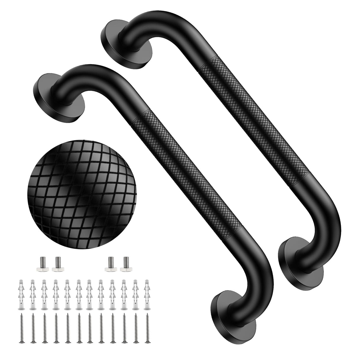 2 Pack 24 Inch Polished Chrome Anti Slip Knurled Shower Grab Bar