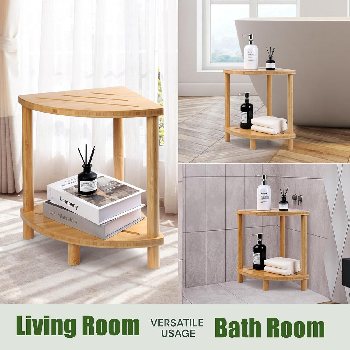Bamboo Shower Stool for Inside Shower 2-Tier,Corner Shower Bench