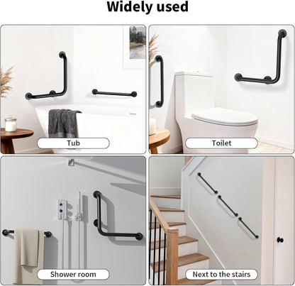 16 Inch L-Shaped Angled Grab Bar for Shower Bathroom, Matte Black