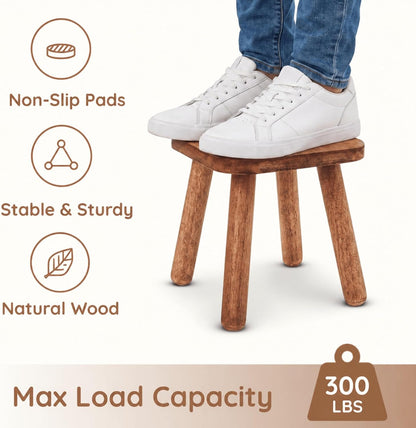 Youeon 9 Inch Small Wooden Step Stool, Non-Slip One Step Stool for Adults, Holds up to 300 Lbs, Portable & Sturdy, Footstool for Bedroom, Bathroom, Kitchen, Easy to Assemble