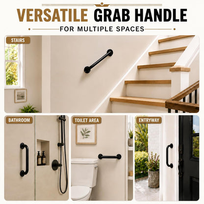 12 Inch Black Metal Wall Mount Stair Handrail Grab Bar 1Pack