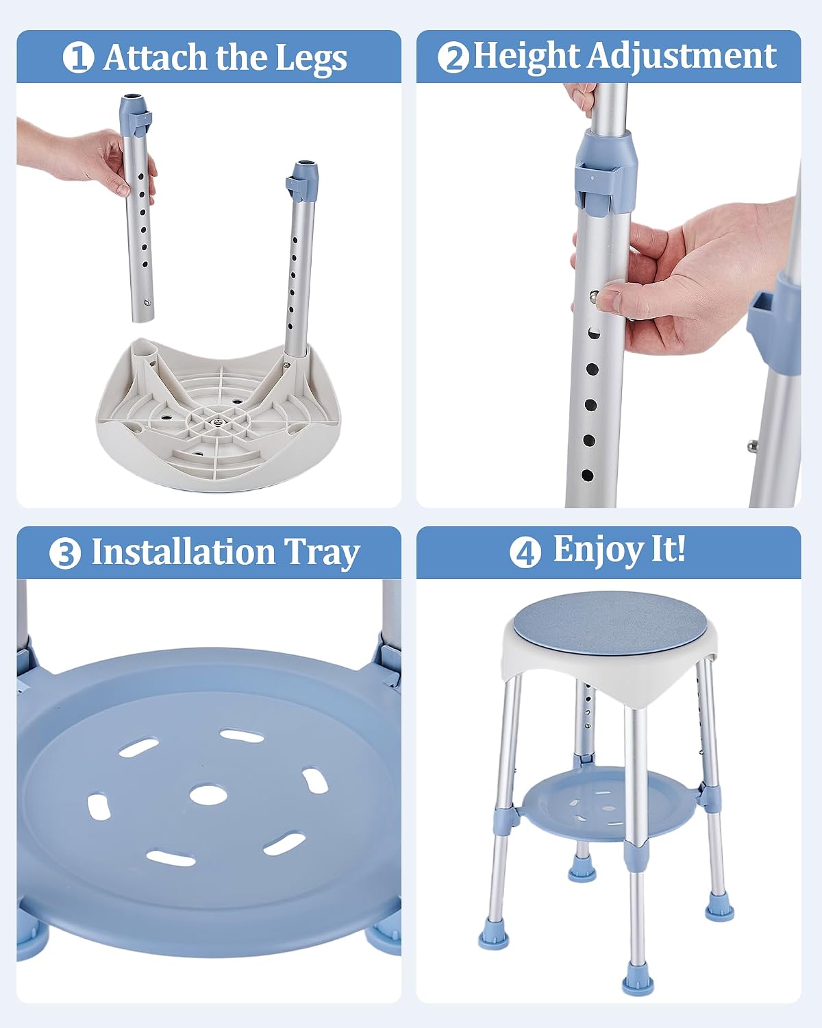 Shower Stool for Inside Shower, Small Shower Chair, Blue