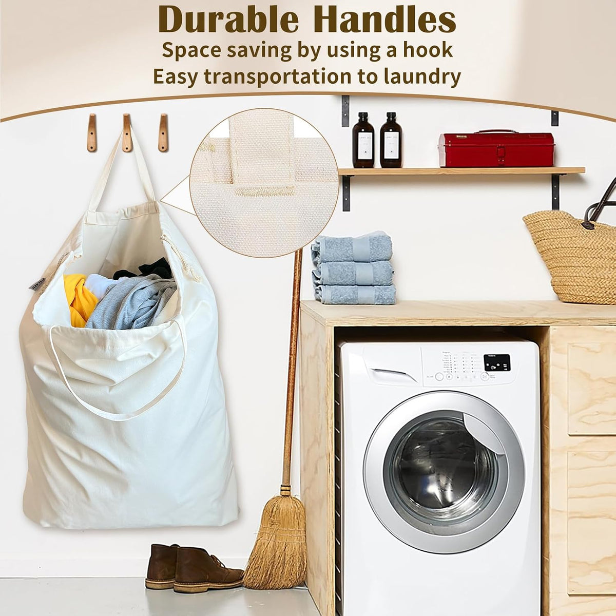Canvas Laundry Bag 33"Wx 35"H, Extra Large Heavy Duty Hamper Liner,XL Beige