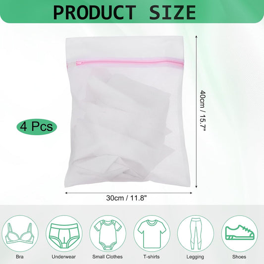 uxcell 4pcs Mesh Laundry Bags Delicates 12"x16"Mesh Washing Bags Fine Pink