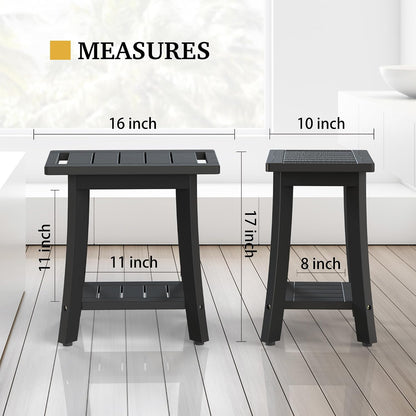 HIPS Shower Bench Inside Shower Stool with Storage Shelf, Waterproof Spa Bath Chair for Bathroom, Seat or Organizer for Living Room, Bedroom - Great for All Ages Unisex Elderly (Small, Black)
