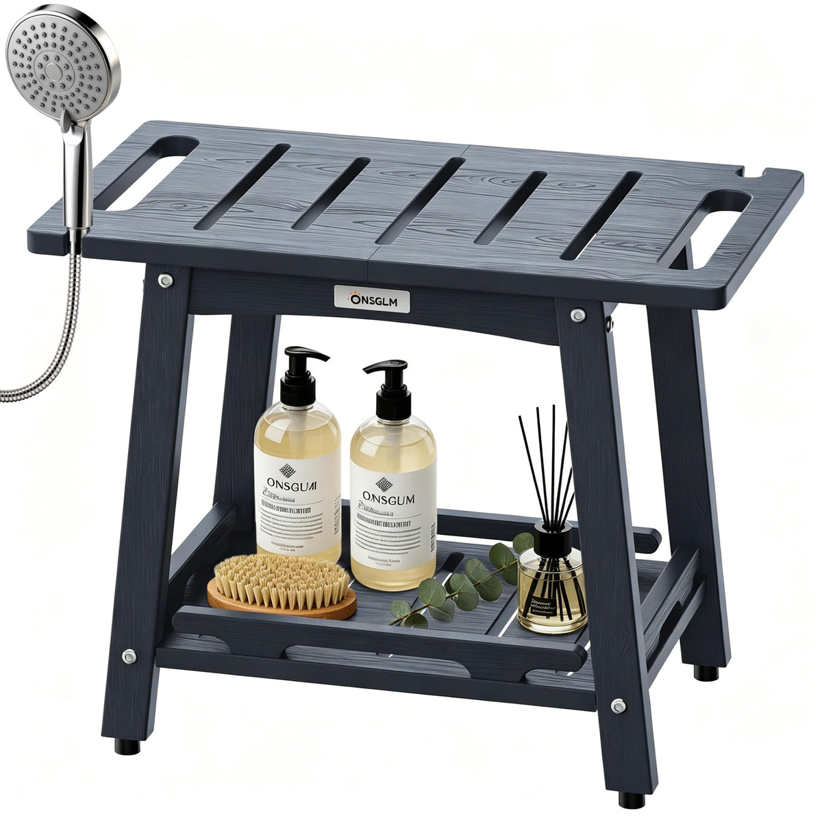 Shower Bench Seat, Non-Slip Shower Benches for Inside Shower to Sit on, HDPE Waterproof Shower Stool for Shaving Legs, Shower Chair with Adjustable Feet for Bathroom, Indoor/Outdoor Use, White