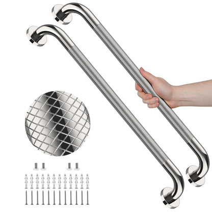 2 Pack 24 Inch Polished Chrome Anti Slip Knurled Shower Grab Bar
