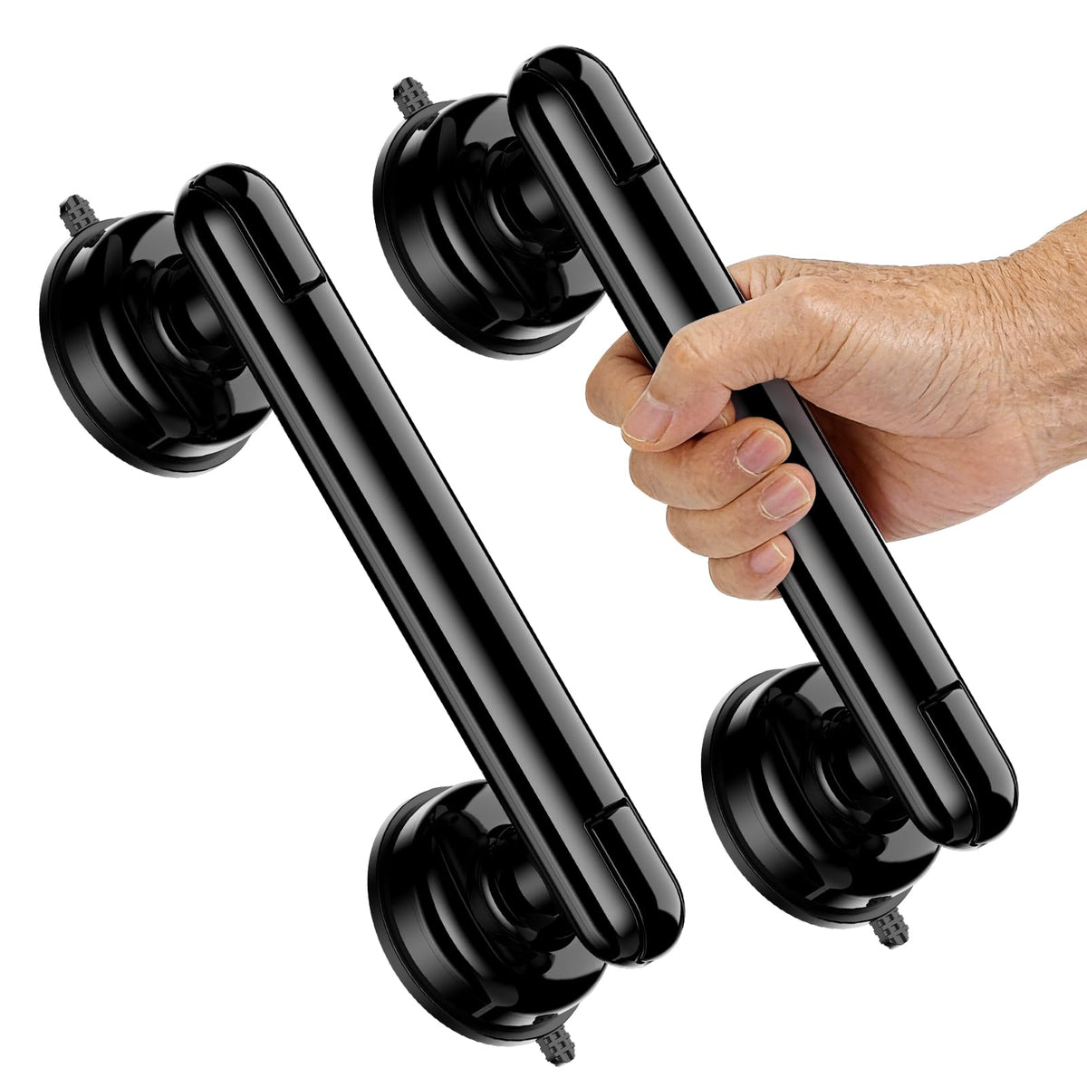 Upgraded 2-Pack Grab Bars for Shower Bathroom Wall, Heavy-Duty Suction Grab Bars Shower Handle Safety for Elderly Seniors Handicap, No Drilling Tool-Free, Easy Removal and Reusable (Black)