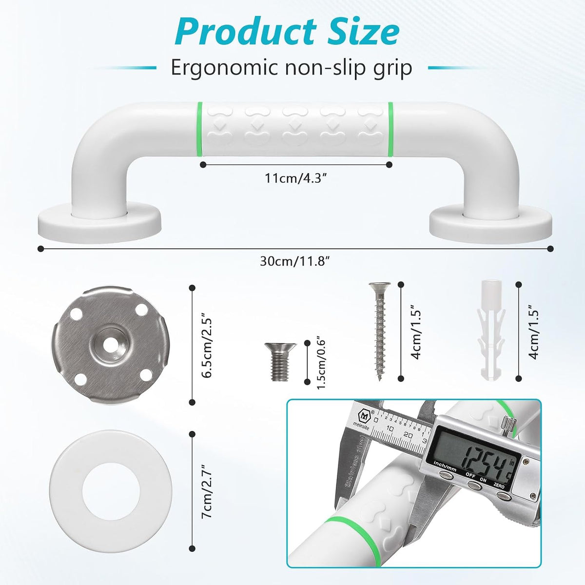 Grab Bars for Shower,2 Pack 12 Inch Shower Handle Bath Grab Rails with Anti-Slip Grip and Safety Luminous Circles,Stainless Steel Bath Handle Bathroom Grab Bar for Seniors, and Disability.
