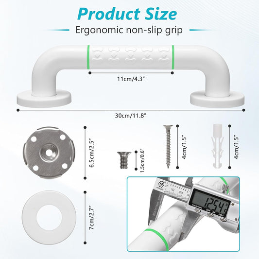 Grab Bars for Shower,2 Pack 12 Inch Shower Handle Bath Grab Rails with Anti-Slip Grip and Safety Luminous Circles,Stainless Steel Bath Handle Bathroom Grab Bar for Seniors, and Disability.