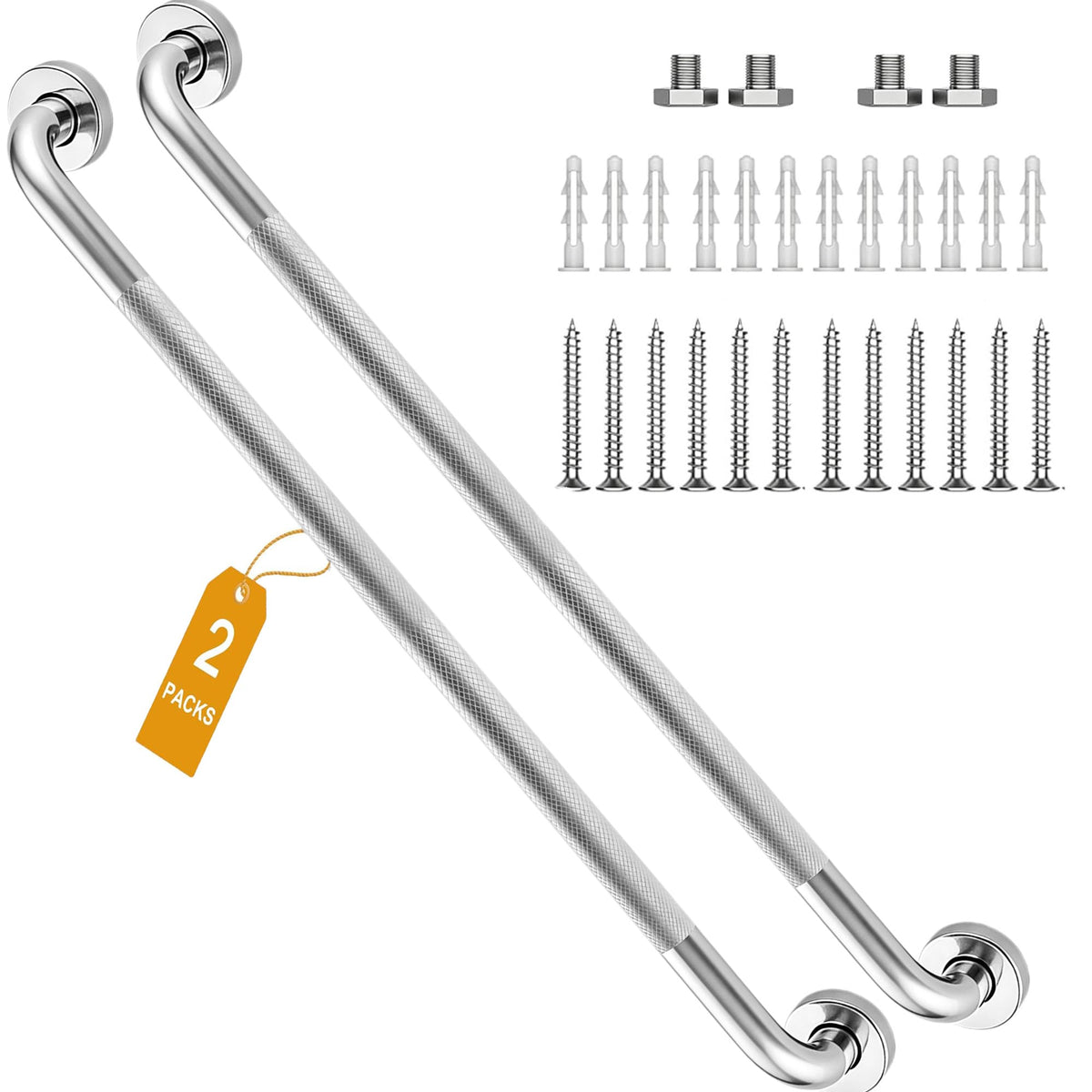 16 Inch Shower Grab Bars, 2 Pack Chrome Safety Bars 1.25" Dia