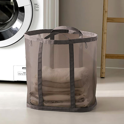 Mesh Bag with Handles, Collapsible Laundry Basket, Foldable Laundry Bag, Breathable Folding Beach Bag,Space-saving Travel Tote Bags (1, Black)