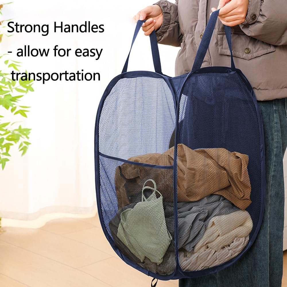 Foldable Clothes Basket Mesh Pop Up Laundry Hamper for Apartment, RV
