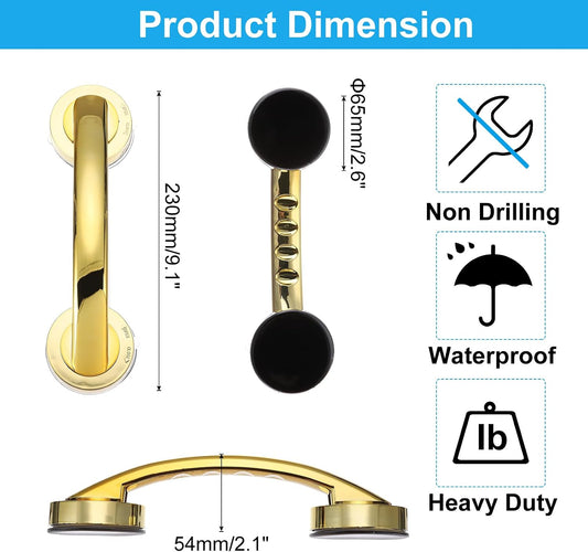uxcell Grab Bars for Bathtubs and Showers, 9.1" Mirror Glass Door and Window Handles Powerful Shower Suction Cup Anti-Slip Safety Bars for Senior Shower Chairs Gold