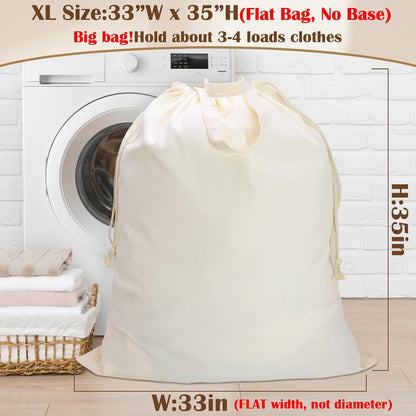 Canvas Laundry Bag 33"Wx 35"H, Extra Large Heavy Duty Hamper Liner,XL Beige