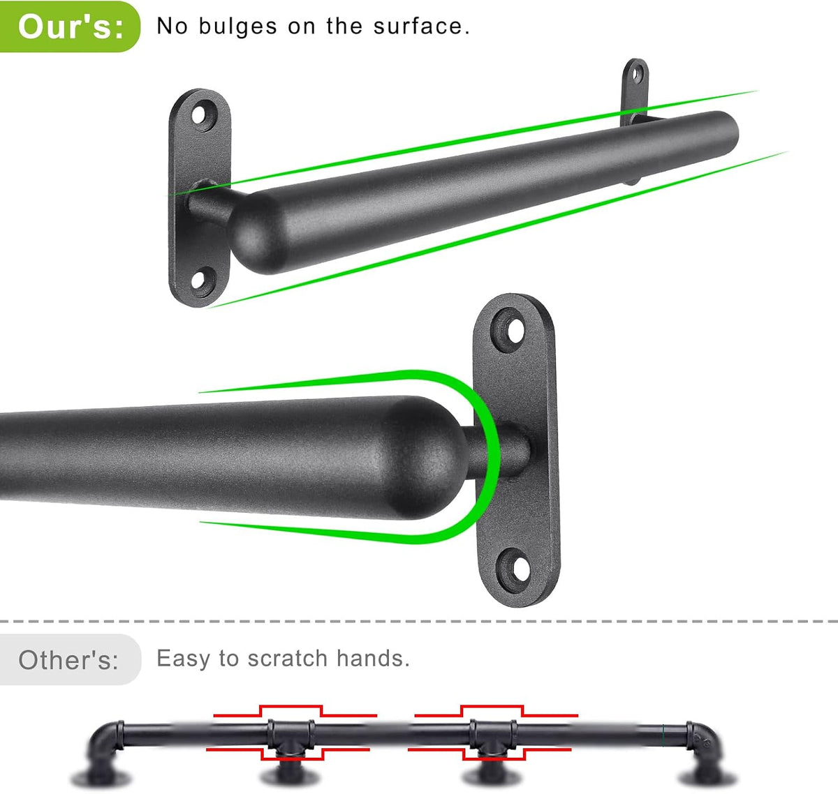Dolibest 16 Inch Wall Mount Metal Handrail, Staircase Step Handrail, Non-Slip Safety Grab Handle, Barrier-Free Staircase Grab Bar for Elderly, Indoor & Outdoor Use, 1.3 Inch Round (Black)