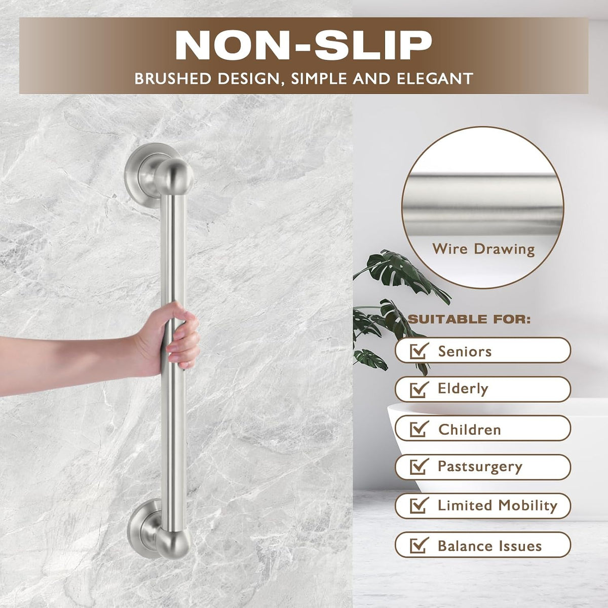 Shower Grab Bar, Safety Bathroom Assist Handle for Elderly 12 Inch