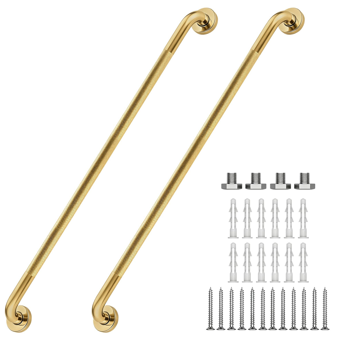 16 Inch Grab Bars 1.25" Dia,2 Pack Brushed Nickel 304 Stainless Steel Bathroom Grab Bar,Anti Slip Knurled Safety Bar,Wall Mount Handicap Grab Bars,Support Handrail for Seniors Elderly Injury