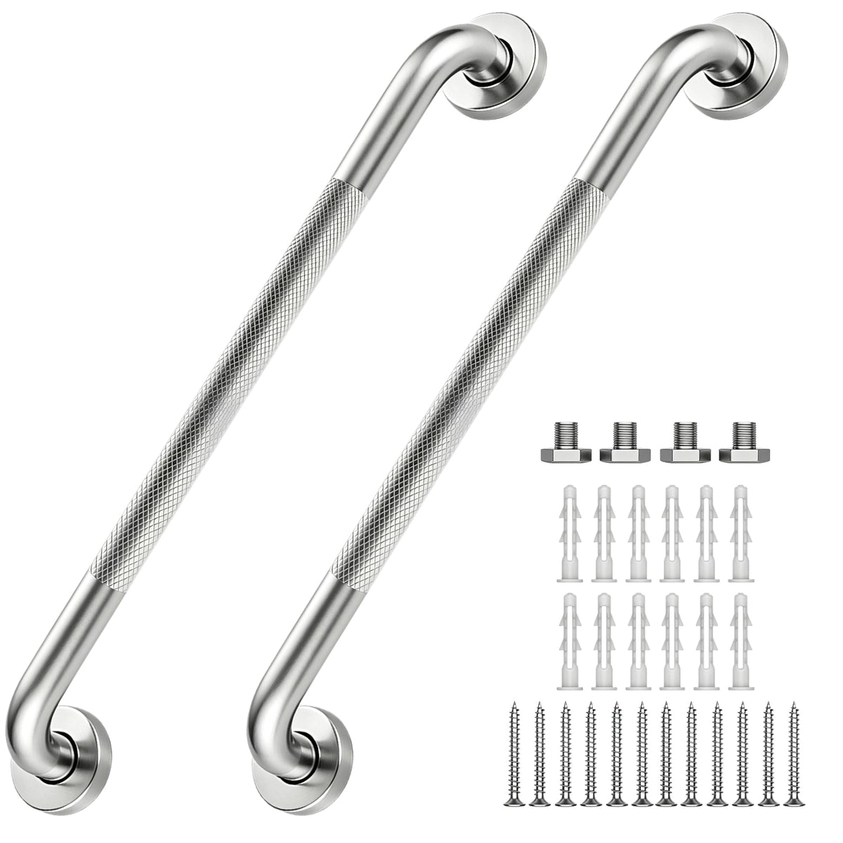 16 Inch Grab Bars 1.25" Dia,2 Pack Brushed Nickel 304 Stainless Steel Bathroom Grab Bar,Anti Slip Knurled Safety Bar,Wall Mount Handicap Grab Bars,Support Handrail for Seniors Elderly Injury