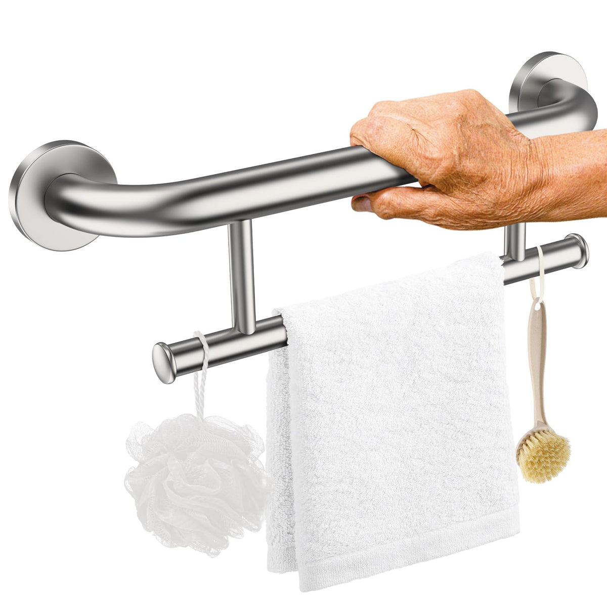 Polished Chrome Grab Bar with Towel Holder, Grab Bars for Shower 24 Inch
