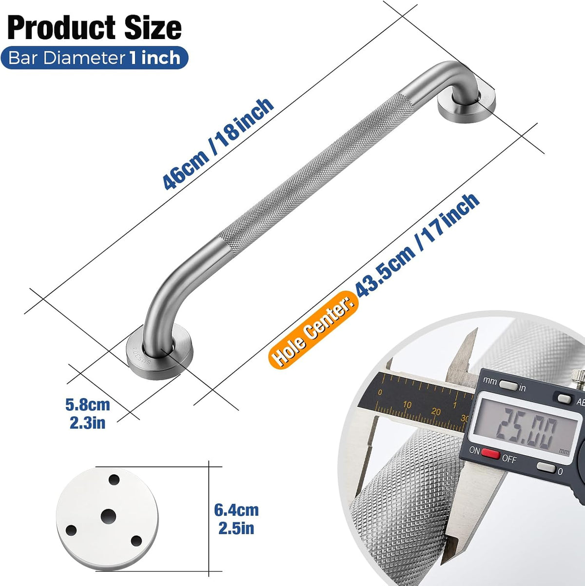 Grab Bars for Shower, 18 Inch Shower Handle, 2 Pack, Brushed Nickel