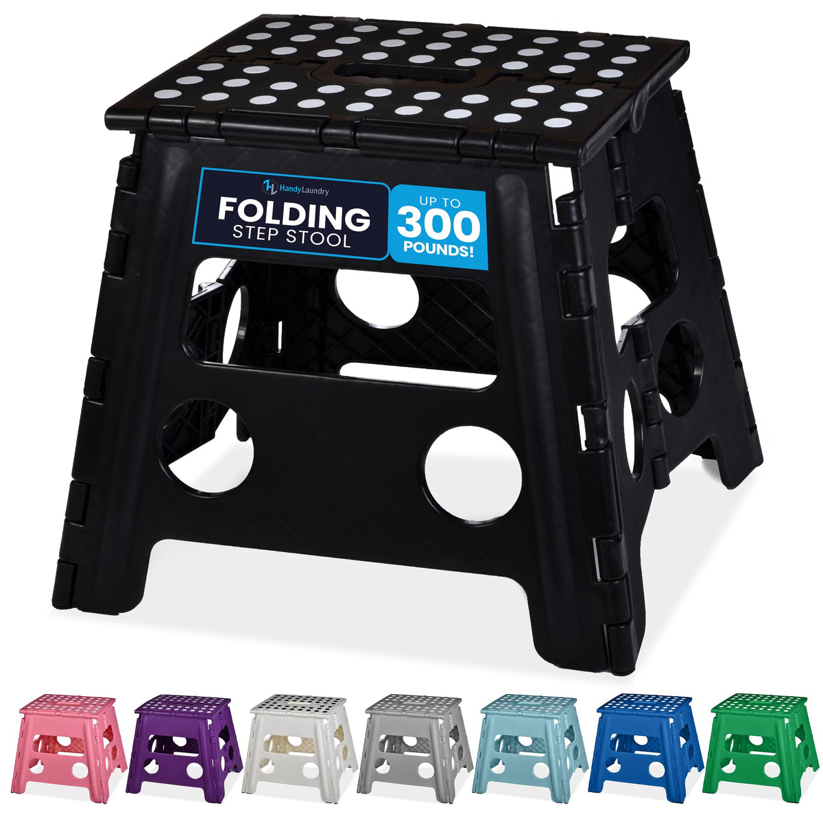 Handy Laundry Folding Step Stool 9 Inch, Black, Non-Slip Holds 300 lbs
