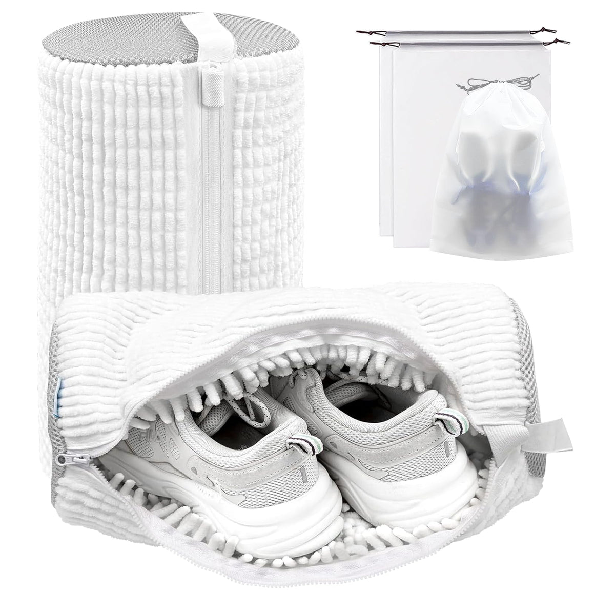 Shoe Washing Machine Bag,Laundry Shoe Bag for Washer and Dryer,Reusable Shoe Cleaning Bag for Sneakers,Tennis Shoes,With Self-locking Zipper, Microfiber Inside (2, Light =Grey)