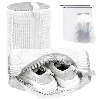 Shoe Washing Machine Bag,Laundry Shoe Bag for Washer and Dryer,Reusable Shoe Cleaning Bag for Sneakers,Tennis Shoes,With Self-locking Zipper, Microfiber Inside (2, Light =Grey)