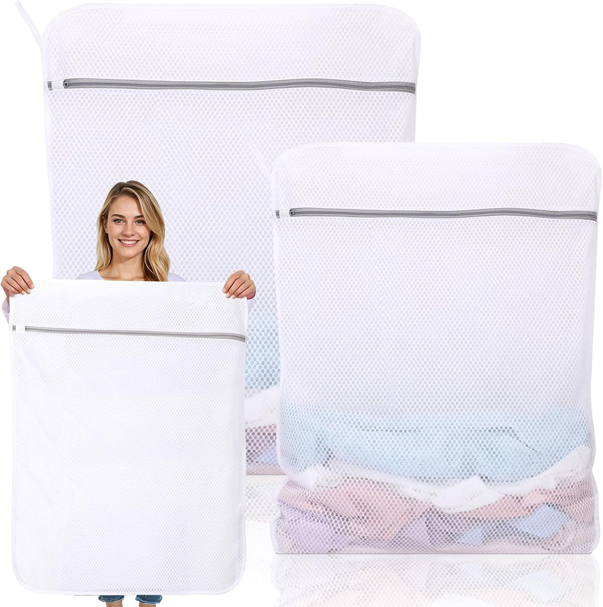 Dntorx 2 Pack Extra Large Mesh Laundry Bags for Delicates, 24x32In+35x43In