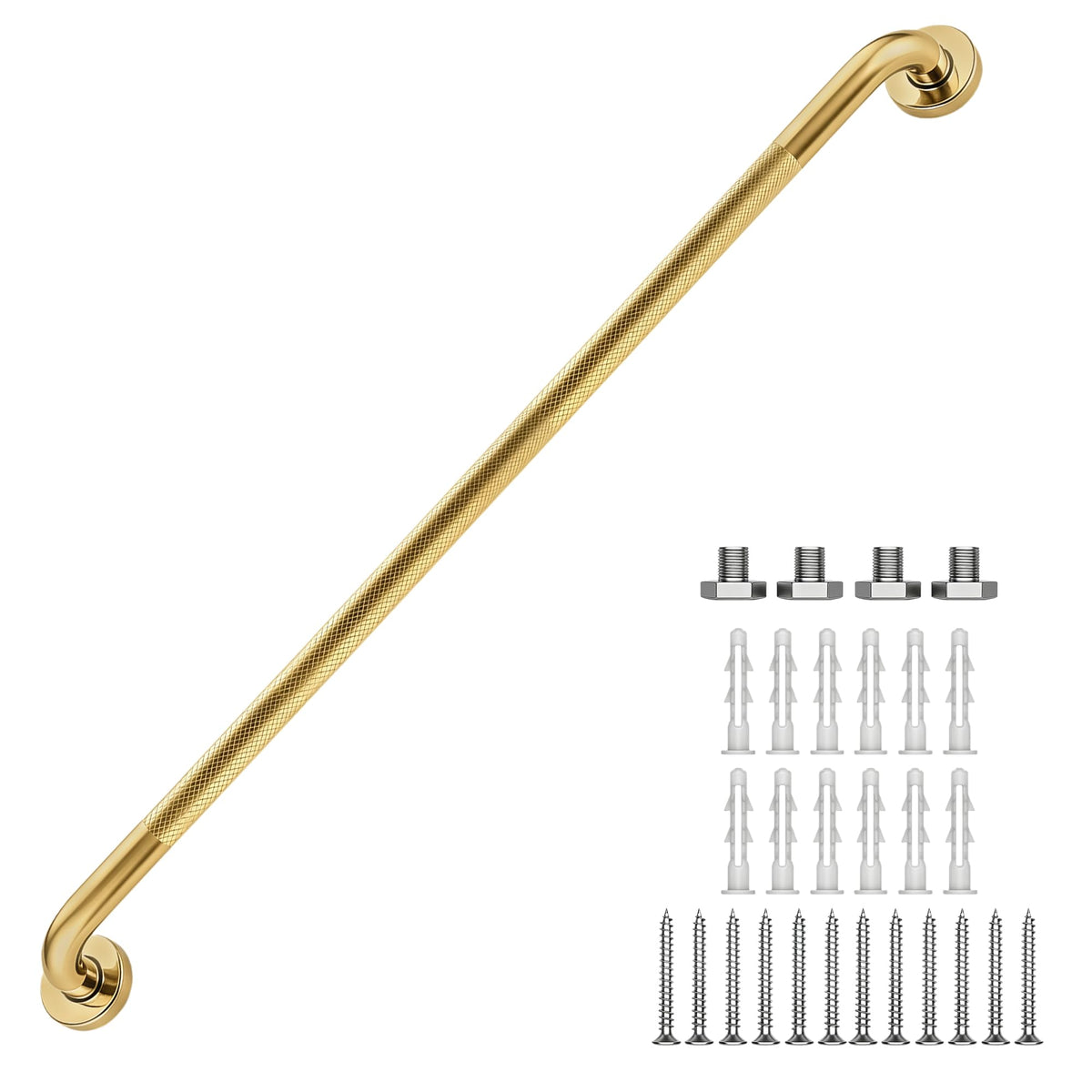 16 Inch Grab Bars 1.25" Dia,2 Pack Brushed Nickel 304 Stainless Steel Bathroom Grab Bar,Anti Slip Knurled Safety Bar,Wall Mount Handicap Grab Bars,Support Handrail for Seniors Elderly Injury
