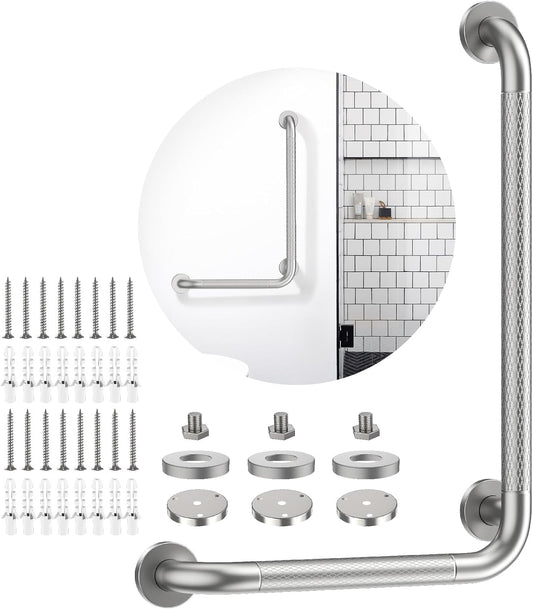 Brushed Nickel Angled Grab Bar 16x24 Inch, L-Shaped Grab Bars for Shower