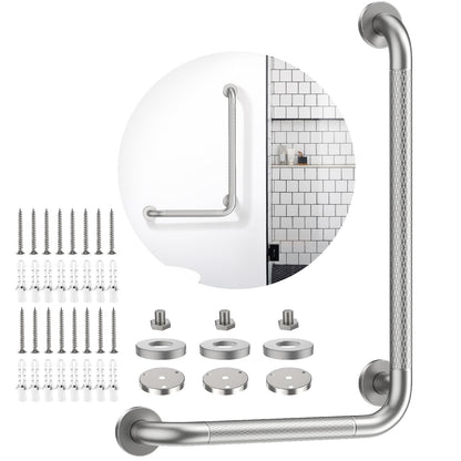 Brushed Nickel Angled Grab Bar 16x24 Inch, L-Shaped Grab Bars for Shower