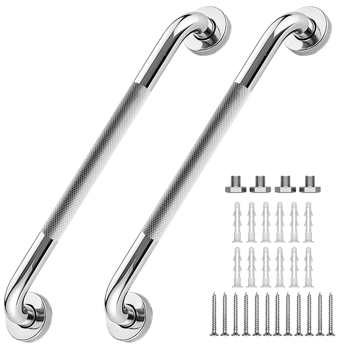 16 Inch Grab Bars 1.25" Dia,2 Pack Brushed Nickel 304 Stainless Steel Bathroom Grab Bar,Anti Slip Knurled Safety Bar,Wall Mount Handicap Grab Bars,Support Handrail for Seniors Elderly Injury