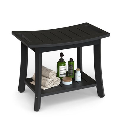 Unibambou Bamboo Shower Bench Inside Shower Stool with Storage Shelf, Spa Bath Chair for Bathroom, Seat or Organizer for Living Room, Bedroom and Garden - Great for All Ages Elderly (Small, Natural)