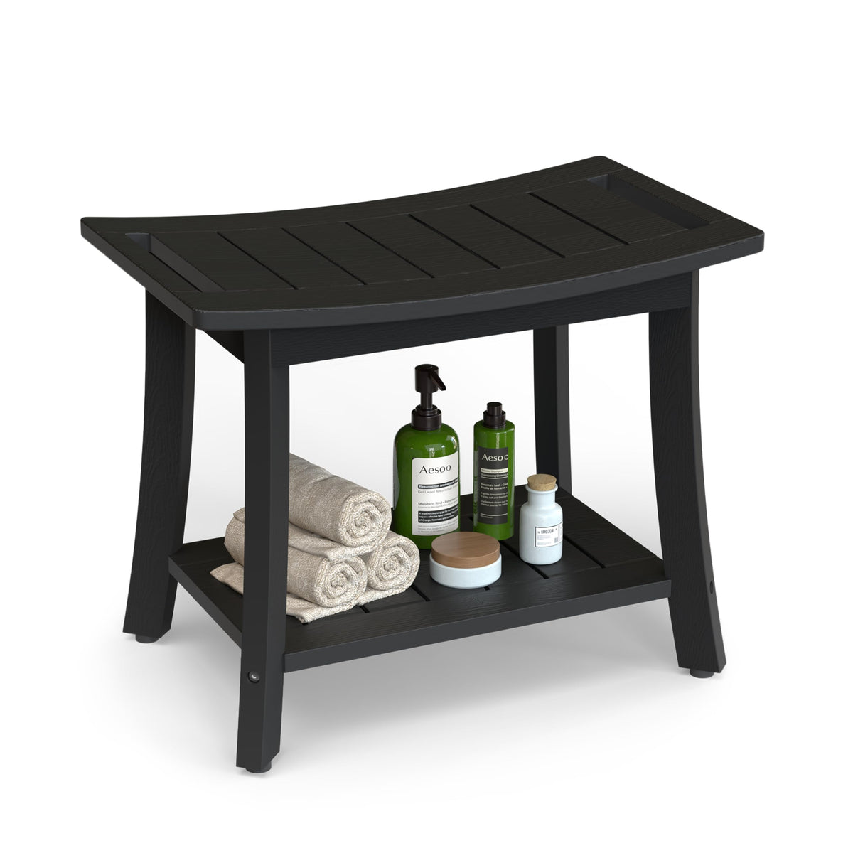 HIPS Shower Bench Inside Shower Stool with Storage Shelf, Waterproof Spa Bath Chair for Bathroom, Seat or Organizer for Living Room, Bedroom - Great for All Ages Unisex Elderly (Small, Black)