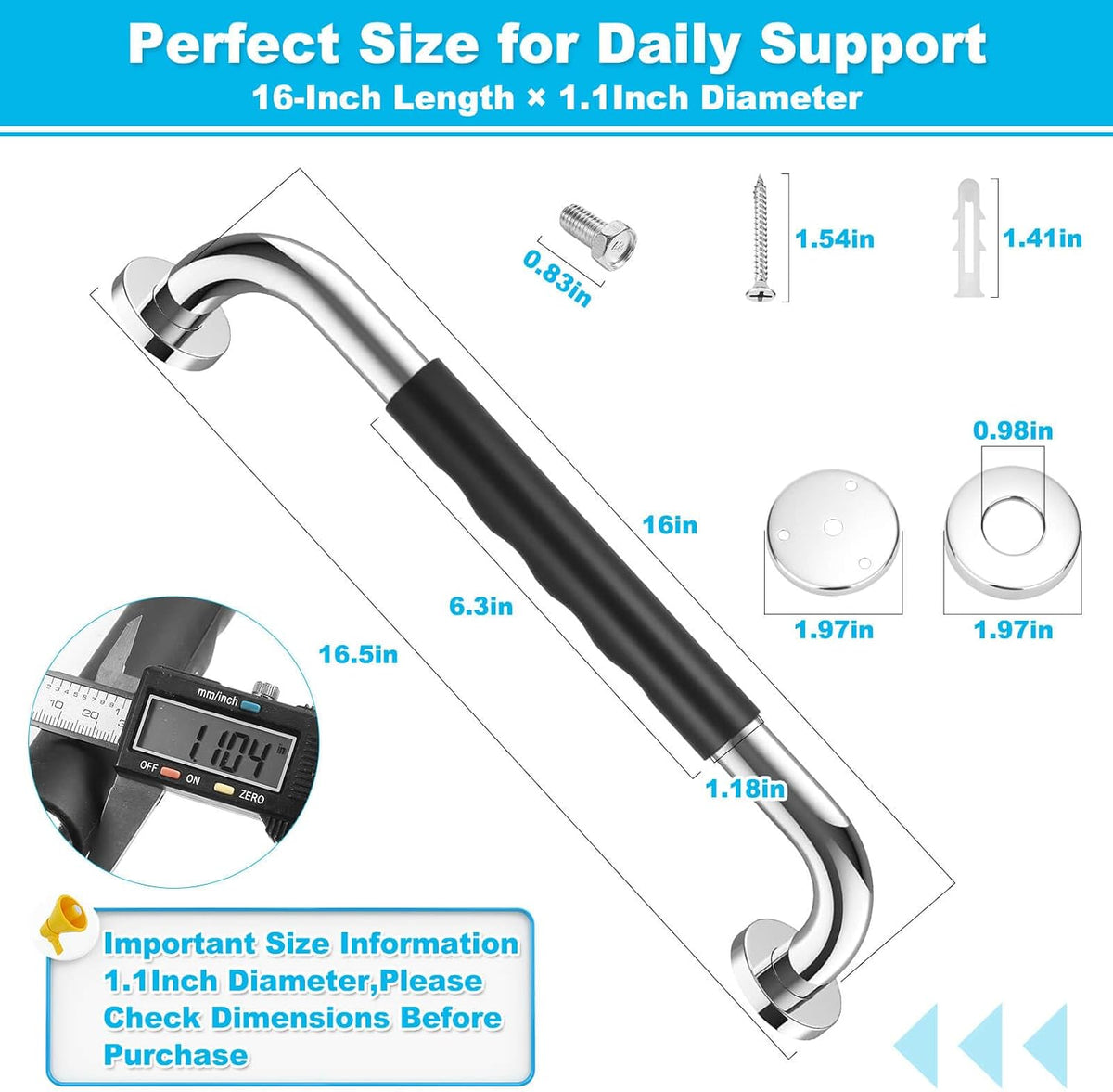 3 Pack 16-Inch Grab Bars for Bathtubs and Showers, Bathroom Shower Grab Bar
