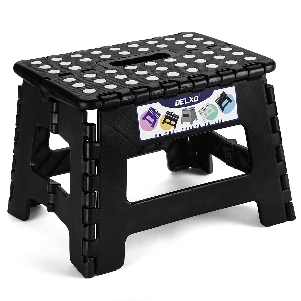 Delxo Folding Step Stool 13 Inch,300 Lbs Step Stool for Adults Black