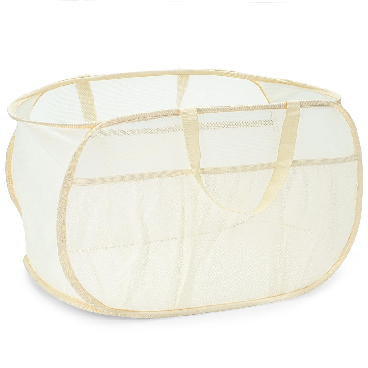 2 Pack Collapsible Laundry Baskets, Upgrade Pop Up Laundry Hamper with Convenient Bags, Foldable Laundry Basket Mesh Light Weight, Easy to Carry Clothes Hampers for Laundry, Dorm, Toys, Travel White
