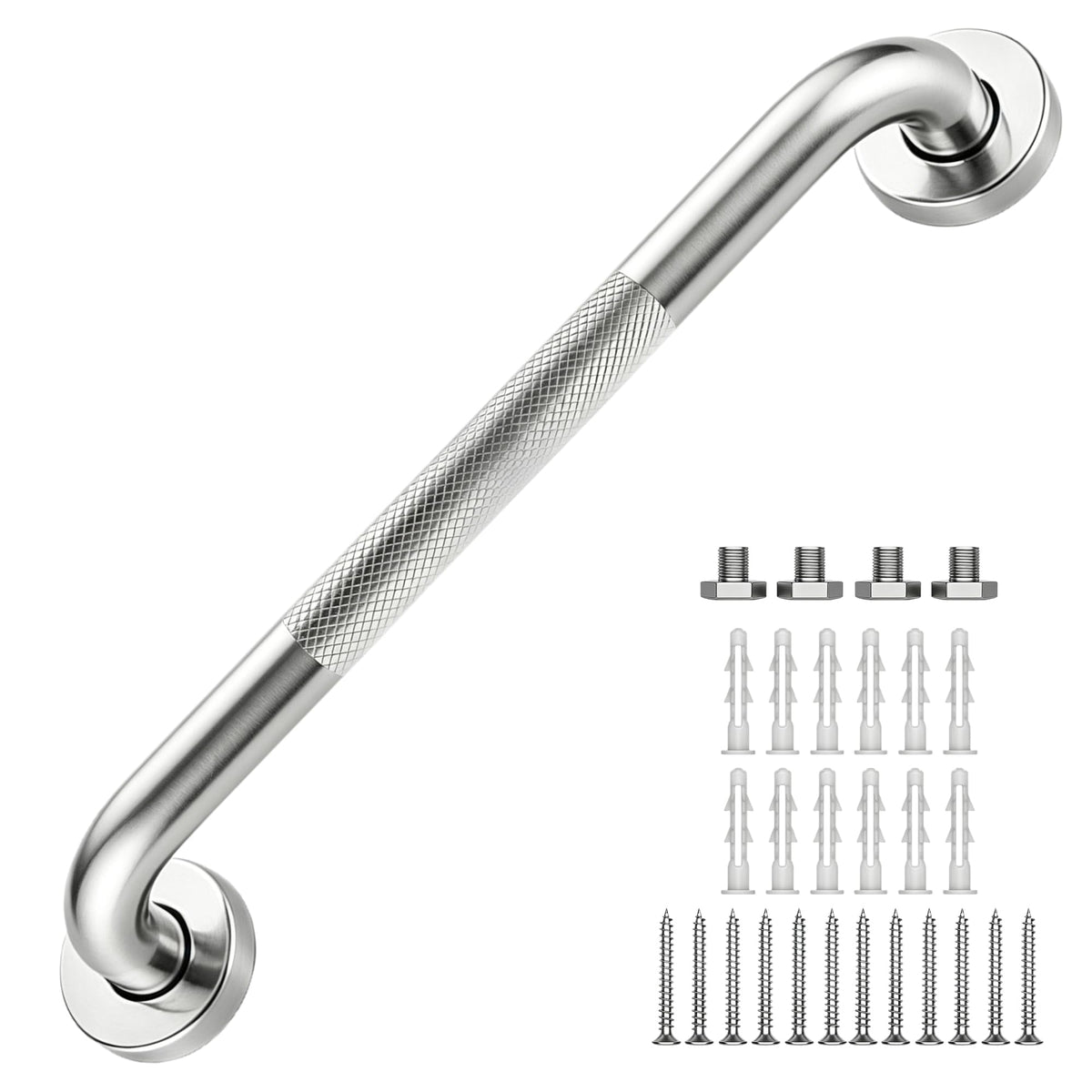 16 Inch Grab Bars 1.25" Dia,2 Pack Brushed Nickel 304 Stainless Steel Bathroom Grab Bar,Anti Slip Knurled Safety Bar,Wall Mount Handicap Grab Bars,Support Handrail for Seniors Elderly Injury