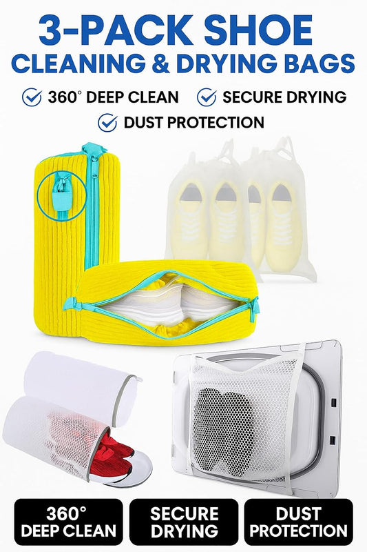 Shoe Washing Machine Bag Set, 3-in-1 Sneaker Laundry Bags with Honeycomb Mesh, Shoe Cleaning Bag for Washing Machine, Dryer Net, Dust Covers & Elastic Straps for Sneakers, Running Shoes, Socks, Bras