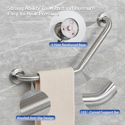 20 Inch Bathroom Grab Bar, Satin Brushed Nickel Angled Grab Bar with Anti-Slip Knurled Grip, Stainless Steel Bath Balance Bar, 1.0" Tube Safety Hand Rail Support, Handicap Elderly Assist Bath Handle