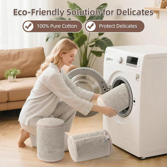 100% Cotton Bra Laundry Bags for Washing Machine, 3 Pack Pure Cotton Mesh Laundry Bags for Delicates, Lingerie, No Dye, Natural(8x6.5 Inch)