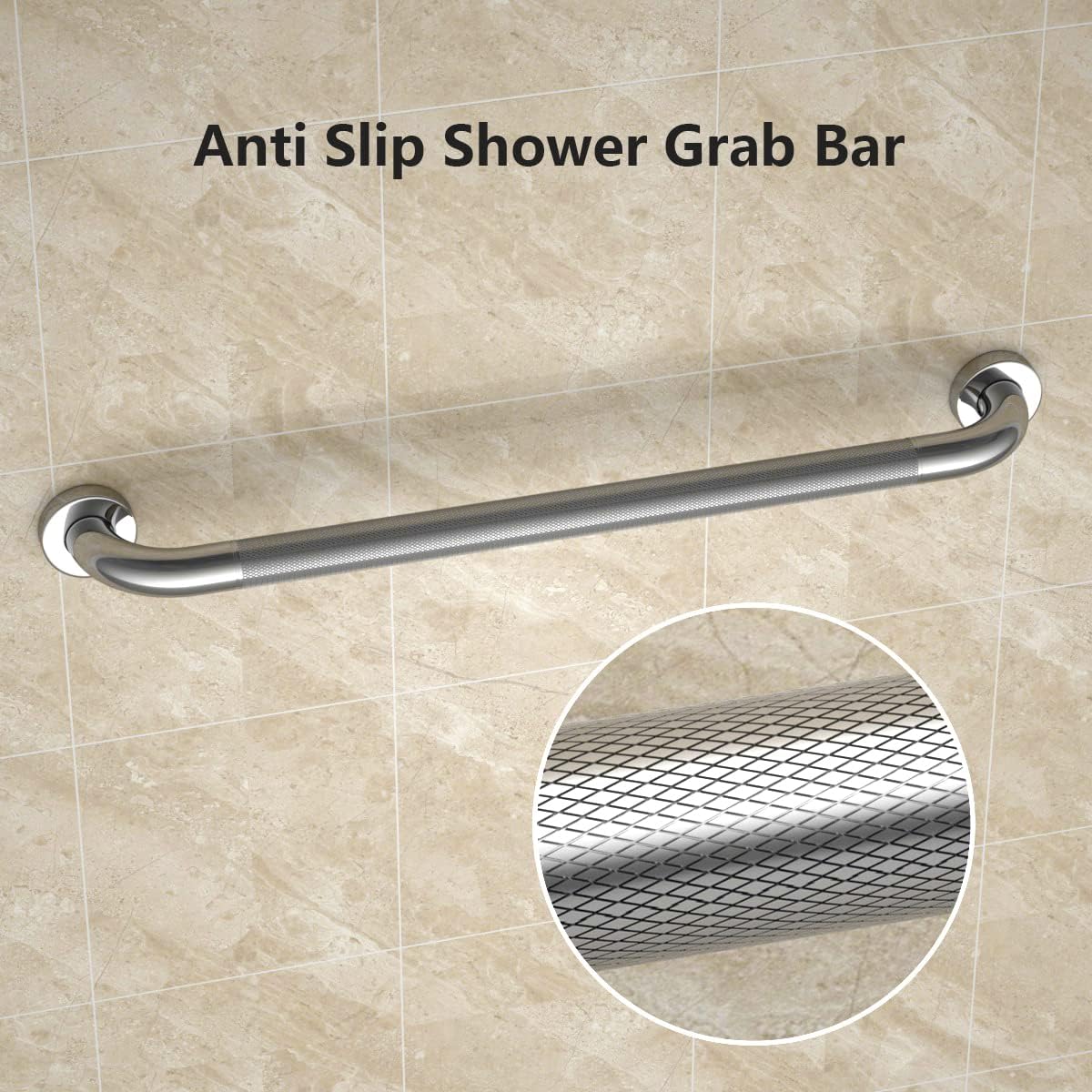2 Pack 24 Inch Polished Chrome Anti Slip Knurled Shower Grab Bar