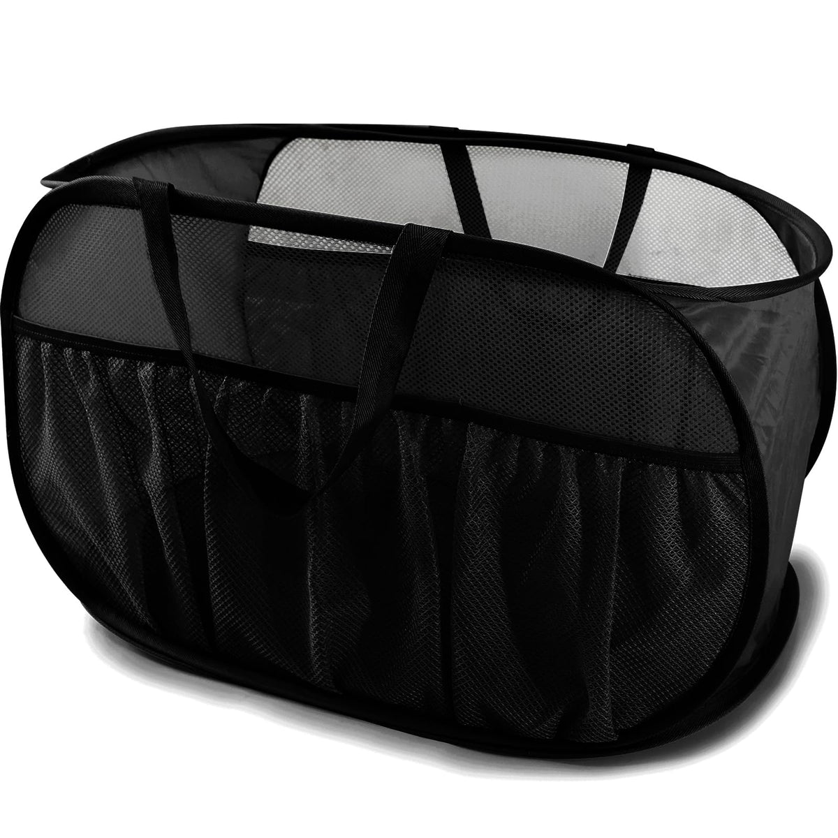 2 Pack Collapsible Laundry Baskets, Upgrade Pop Up Laundry Hamper with Convenient Bags, Foldable Laundry Basket Mesh Light Weight, Easy to Carry Clothes Hampers for Laundry, Dorm, Toys, Travel White