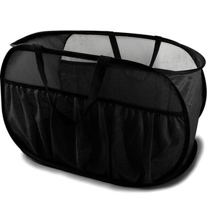 2 Pack Collapsible Laundry Baskets, Upgrade Pop Up Laundry Hamper with Convenient Bags, Foldable Laundry Basket Mesh Light Weight, Easy to Carry Clothes Hampers for Laundry, Dorm, Toys, Travel White